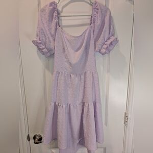 Lavender Swiss Dot Puff Sleeve Tie-Back Open Back Mini Dress L 8/10 Cottag